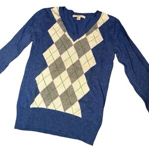 Merona Blue Argyle V-Neck Sweater